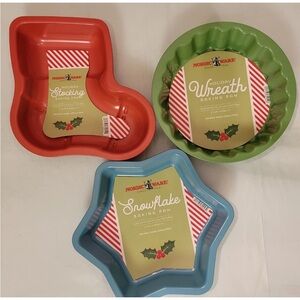 3x Nordic Ware Baking Cake Pan Christmas Wreath Stocking Snowflake 7 Cup